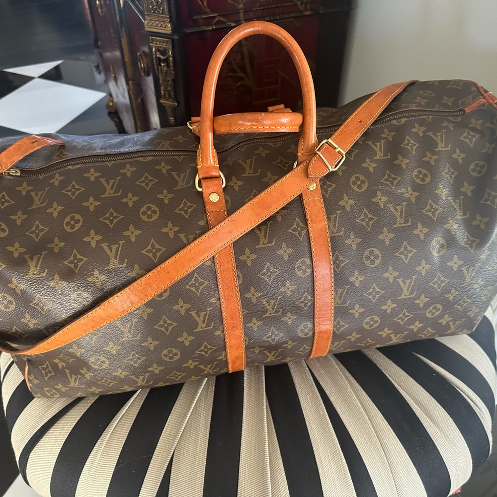 Louis Vuitton Brown Monogram Duffel Bag with Leather Trim